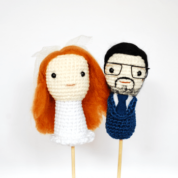 novios para pastel de boda con pelo de lana afieltrada